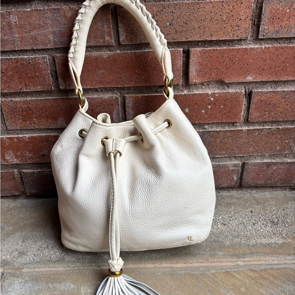 Elliott Lucca Cream Leather Satchel with Braided Handle